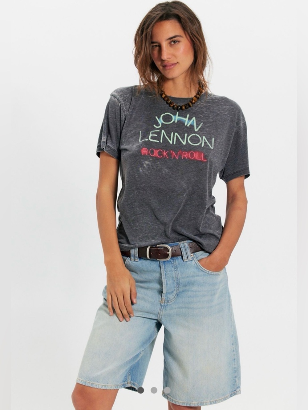 Free People Daydreamer John Lennon Rock N' Roll Tee Back Songs Wash Black